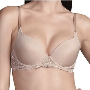 NEW Affinitas Nicole Padded Tshirt BRA Underwire Lace Trim Nude US 32A